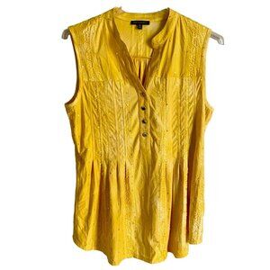 Ava & Grace Tie Dye Yellow Sleeveless Top Quarter Button Women's Medium